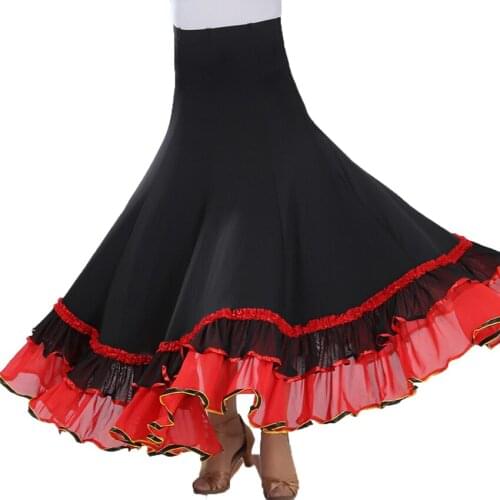 Ballroom Dance Skirt Long Length Spread hem Elegant Modern Dance Maxi Skirt Women Flamenco Latin Tango Practice Stage Costumes