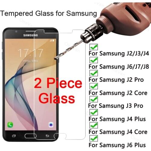 2 Pcs Tempered Glass for Samsung J2 Pro Core J3 Pro J4 Core Phone Front Glass for Galaxy J4 J6 Plus J7 J8 2018 9H HD Hard Glass