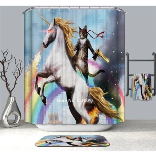 Home Decoration Cute Cartoon Animal Cat African Woman Shower Curtain Waterproof and Mildewproof Hook Can Be Water Shower Curtain