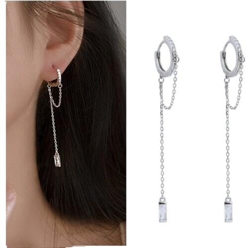Trendy 925 Sterling Silver Earrings For Women Jewelry Charm Tassel Drop Earring Girl Accessories Female Crystal Stone Bijou