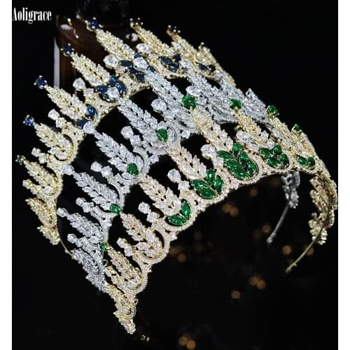 Luxury Wedding Tall Tiaras and Crowns for Women Cubic Zirconia Bride CZ Zircon Princess Queen Bridal Jewelry Hair Accessories