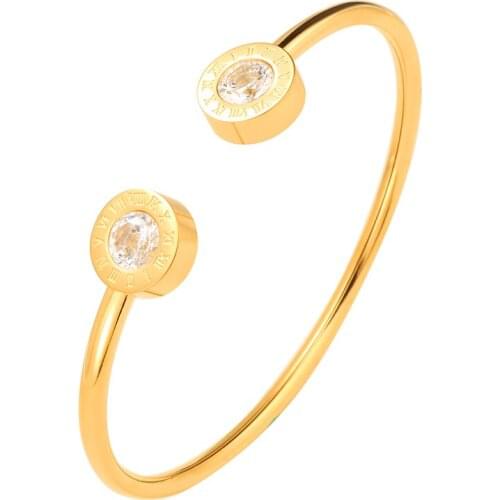 Adjustable Cuff Bracelet bangles for Women Stainless Steel Rose Gold Plating Charm CZ Roman Letter Wristband Female Jewelry Gift