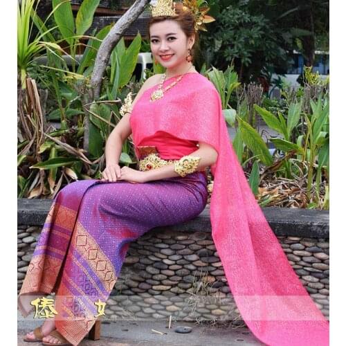 Asian Minority costume Dai princess dress Thailand traditional special dress female Rose red veil shoulder sleeveless clothes