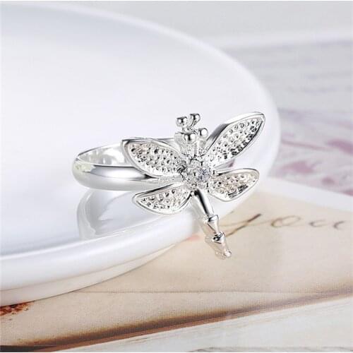 NEW Arrival 925 Sliver Fashion Jewelry Dragonfly Ring For Women Romantic Wedding Gift Anniversary Present Birthday Accessories