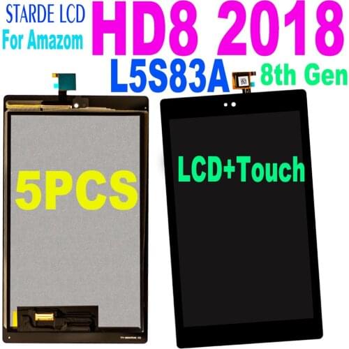 5PCS For Amazon Fire HD8 HD 8 8th Gen 2018 L5S83A LCD Display Touch Screen Digitizer Assembly with Frame