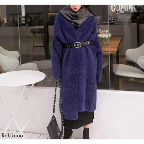 Synthetic Mink Cashmere Sweater Cardigan Women Winter Coat Batwing Sleeve Knitted Long Cardigan Thick Plus Size Fluffy Sweaters