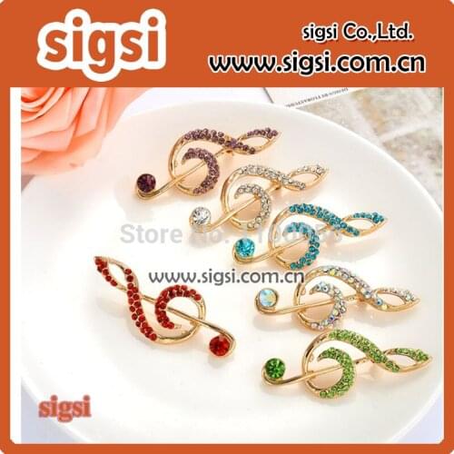 Gold metal Musical note Brooch Pin Womens Musical Note Breastpin with Rhinestones Crystal for Music Lover