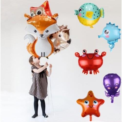 1pc cute animal hedgehog fox squirrel blowfish aluminum foil balloon ocean party jungle party birthday decoration helium balloon
