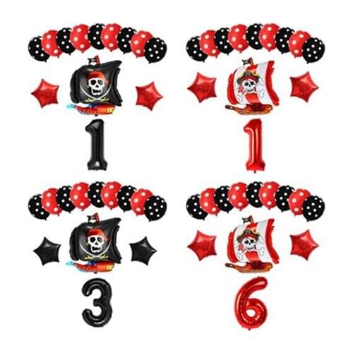 13pcs/lot Pirate Ship Balloons Skull Polka Dot Latex Helium 32inch Numbers Balloon Birthday Theme Party globos decor supplies