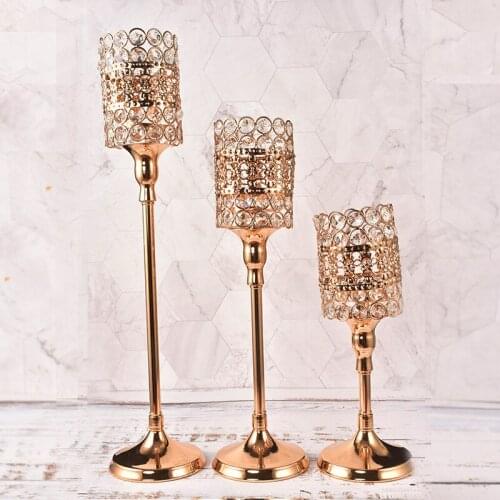 2 pcs/Lot Table Candle Holders Plating Metal Candlestick Geometric Round Romantic Candle Holders For Wedding Dinner Decor ZZT033