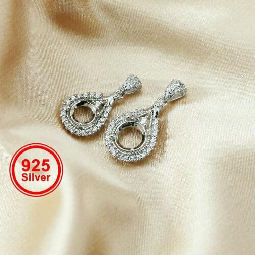 6.5-9MM Round Bezel Gemstone CZ Stone Solid 925 Sterling Silver Prong Pendant Charm Settings Drop Shaple 1411231