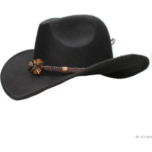 A186 Adult Knitting Belt Wool Hat Parent and Child 100% Wool West Cowboy Hat Large Brimmed College Style Bowler Hat Woolen Caps