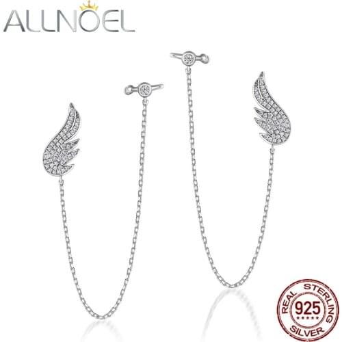 ALLNOEL Solid 925 Sterling Silver Earrings Angel Wings Stud Ear Bone Clip Line Chain Cuff Earrings For Women Engagement Jewelry