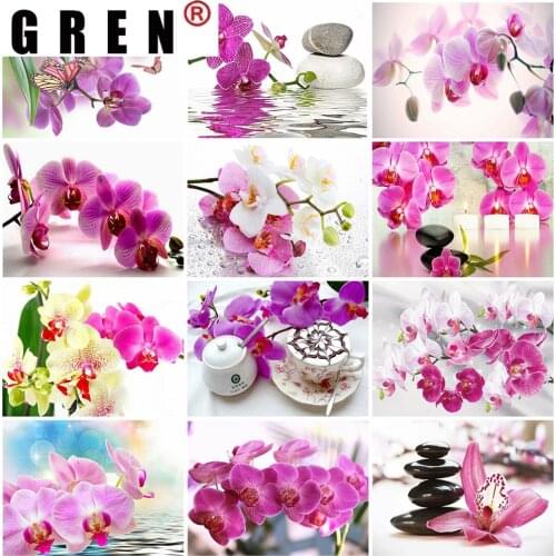 GREN 5D DIY Diamond Painting Orchid Rhinestone Pictures Full Square/Round Diamond Embroidery Flower Crafts Kit Home Decor