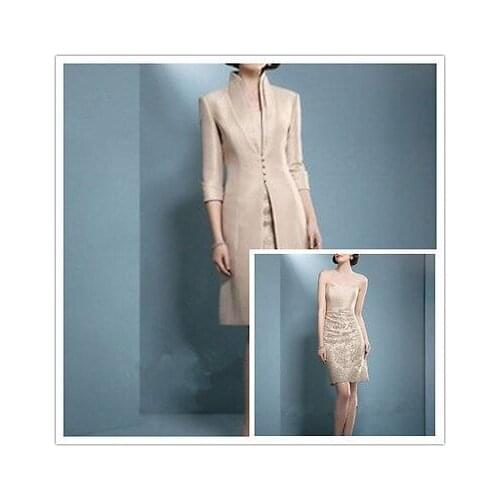 Free shipping 2021 new two pieces plus high neck knee-length long sleeves taffeta Mother of the Bride Dresses with long jacket
