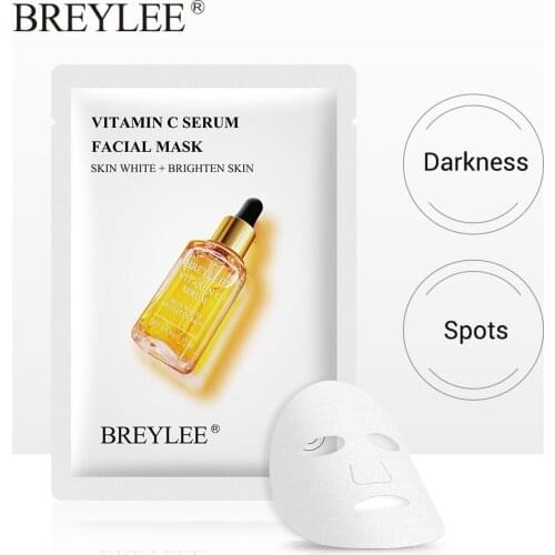 BREYLEE Vitamin C Face Sheet Mask Facial Serum Mask Whitening Anti-Aging Essence Moisturizing Antioxidation Skin Care Cream 1pcs