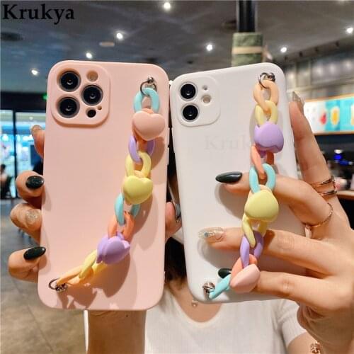 For iPhone 12 Pro Case Candy Color Love Heart Bracelet Phone Case For iPhone 12 Mini 6 6S 7 8 Plus X XR XS 11 Pro Max Soft Cover