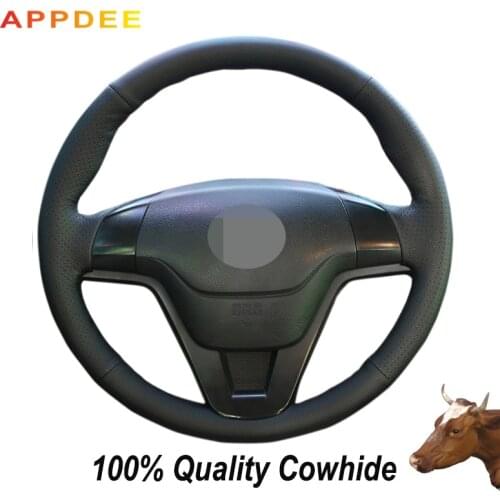 APPDEE for Honda CRV CR-V 2007 2008 2009 2010 2011 Black Genuine Leather Car Steering Wheel Cover Interior Accessories Parts