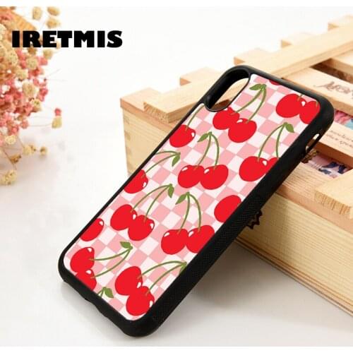 Iretmis 5 5S SE 6 6S TPU Silicone Rubber Phone Case Cover for iPhone 7 8 Plus X Xs 11 12 MINI Pro Max XR Cherry Checkers