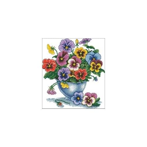 CV-023 Pansy flowers in a bowl Counted Cross Stitch 11CT 14CT 18CT Cross Stitch Kits Embroidery Needlework Sets