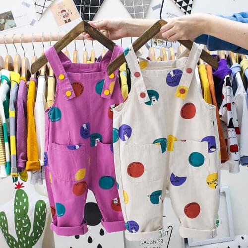 Cartoon Polka Dot Kids Jumpsuit and Overalls Casual Baby Girls Boys Suspender Pants Korean Style Loose Overalls for Children