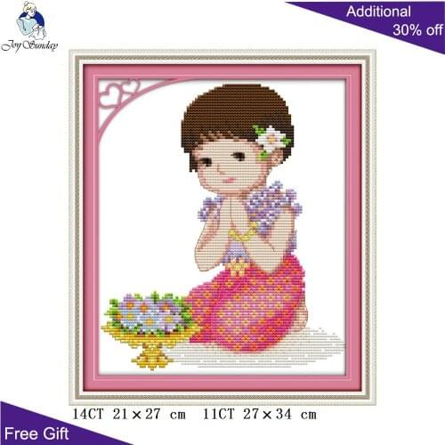 Joy Sunday Pray Girl Cross Stitch R543(2) 14CT 11CT Counted and Stamped Home Decor Pray Needlepoint Embroidery Cross Stitch kits