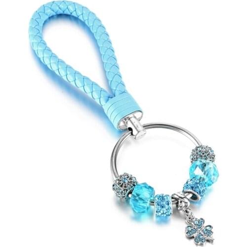 KEORMA 2018 New Blue Flower Series Pendant & Sparkling Blue Crystal Charms Beads Key Chain Handmade Charms Key Chain for Women