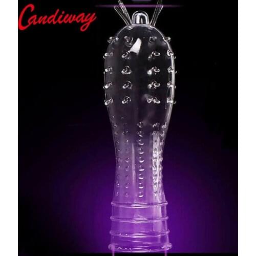 Reusable dotted condom Sleeve Ring Full Cover Penis Delay Impotence Extender cage G spot squirt Sex toys for Men funny condoms