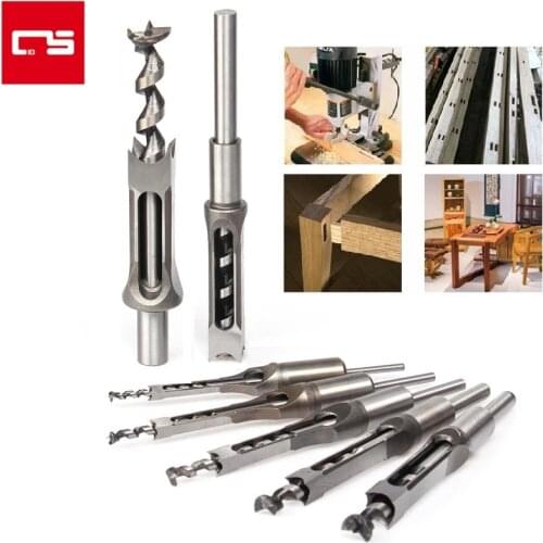 Twist Drill Bits Set Woodworking Drill Tools Kit Square Auger Mortising Chisel Drill Set Square Hole Extended Saw 6.4mm~16mm