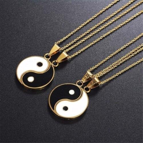 Stainless Steel Yin Yang Pendant Puzzle Piece Necklace Taiji Bagua Charm Pendant Necklaces Birthday Couple Best Friends Jewlery