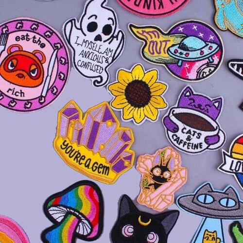 UFO Cat Patch Iron On Patches Cartoon Animal Stickers Embroidered Patches On Clothes Gay Stripes Badge Embroidery Patch DIY