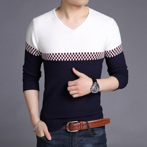 New male autumn fashion plaid slim thin knit shirt mens long sleeve plaid v-neck sweater pullovers free shipping