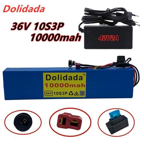 New 18650 lithium battery pack 10S3P 36V 10000mah, suitable for scooter, electric bicycle, built-in 30A BMS and fuse device