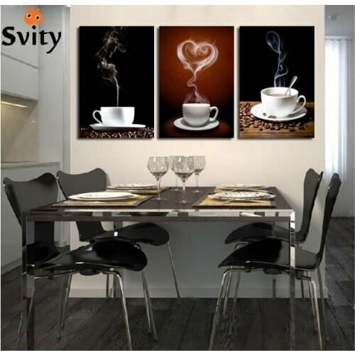 SVITY Coffee Cup Wall Canvas Painting Coffee 3 Panel Restaurant Kitchen Painting Canvas Art Home Decor Modern Pictures CT014