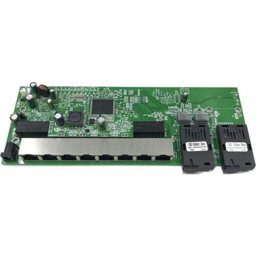 Reverse PoE 10/100/1000M Gigabit Ethernet switch Fiber Optical Single Mode 8 RJ45 and 2 SC fiber Motherboard1.25G 20KM