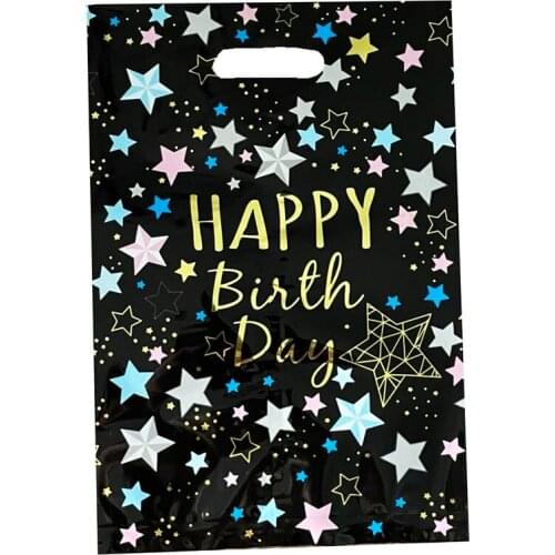 20pcs Black and Gold Stars Foil Candy Bags Baby Shower Kids Birthday Party Supplies Foil Gifts Bags Black Plastic Bags