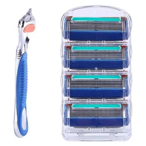 DROPSHIP 1 handle +4pcs Razor Blades For Men 5 layer facial care shaver cassettes shaving blades