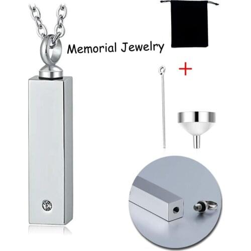 Rectangle Bar Cremation Jewelry Urn Charm Pendant Necklace Memorial Ashes Stainless Steel Crystal Memorial Keepsake Jewelry