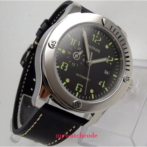 Luxury Brand Mens Watch Automatic Parnis 43mm black dial super luminous date 821A Automatic Mechanical mens Watches Wrist Watch