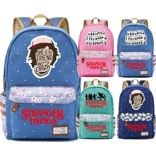 Stranger Things Bag Backpack Flower Point Floral Bag School Teenagers Student Book Travel Laptop Girl Boys Mochila