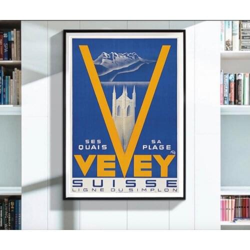 Switzerland Canton Waadt Tourism Vevey Ligne du Simplon Classic Wall Stickers Canvas Painting Vintage Poster Home Bar Decor Gift