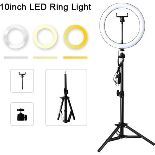 10inch 26cm LED Selfie Ring Light Photo Studio Camera Light Photography Dimmable Video Light for Youtube VK Selfie Phone Tripod