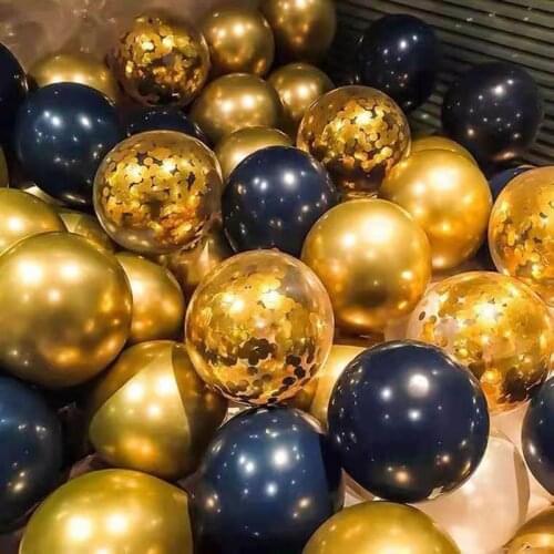 30pcs 12inch Gold Confetti Latex Balloons Dark Blue Metallic Silver Helium Air Balls Birthday Wedding Decor Party Balloon Supply