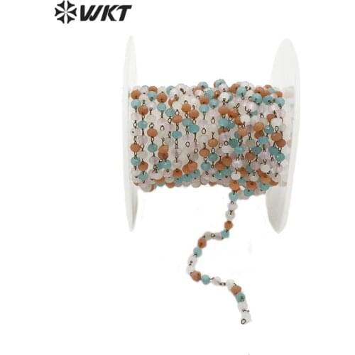 WT-RBC139 fashion 3mm crystal beads women necklace chain,handmake tiny colorful beads jewelry chain
