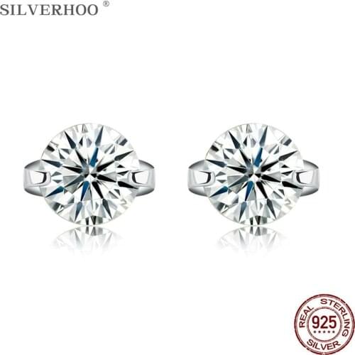 SILVERHOO S925 Sterling Silver Women Earrings Cute 5A Cubic Zirconia CZ Stud Earring Shining Clearly Fine Jewelry Wholesale