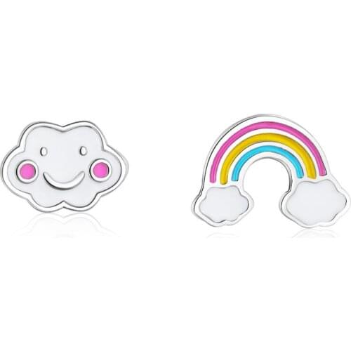 New Cute Color Rainbow Clouds Stud Earrings For Women Girls Trend Creative 925 Sterling Silver Party Gifts Jewelry SAE434