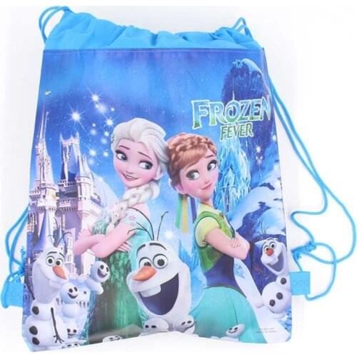 1pcs Princess Anna Elsa Snow birthday party gift Non-woven Fabrics Drawstring Backpack School bag party gift Shopping Bag