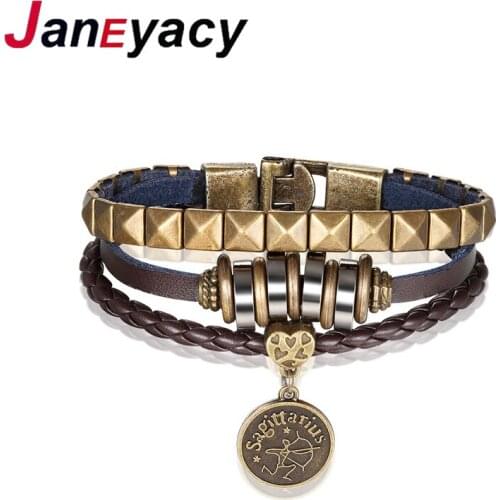 2018 New 12 Constellation Bracelet Casual Retro Multi-layer Leather Bracelet Mens Bracelet Unique Fashion womens Bracelet Gift