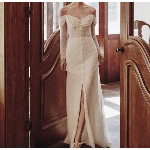 4279#Off Shoulder Sweetheart Long Sleeve Floor Length Lace Backless Bride Gown Wedding Dress Bride Dress vestidos de novia