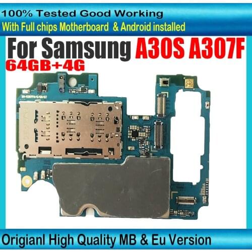 Original Unlock For Samsung Galaxy A30S A307F Motherboard 64B full chips SM-A307F Main logic board Android OS Plate EU Version